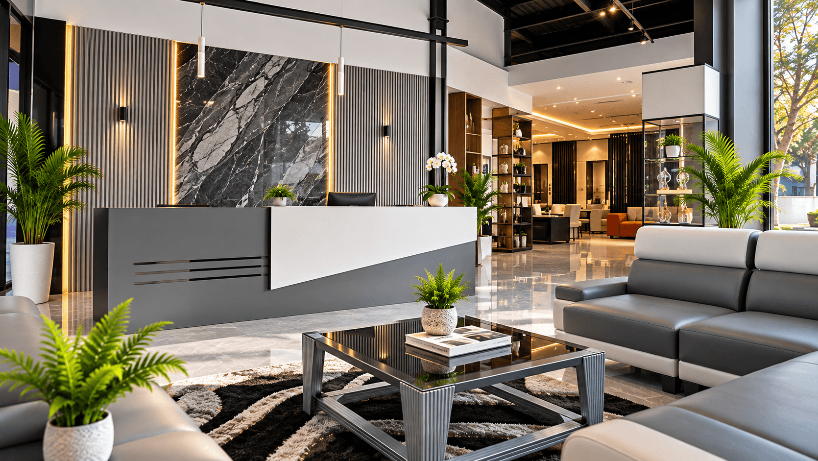 Contemporary reception and lounge interior